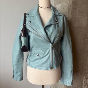 Bershka Sky Blue Leather Jacket